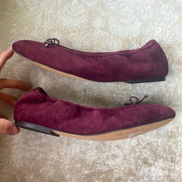Brand New SAM EDELMAN Felicia Genuine Suede Bow Ballet Flats Burgundy Loafers - Picture 10 of 16